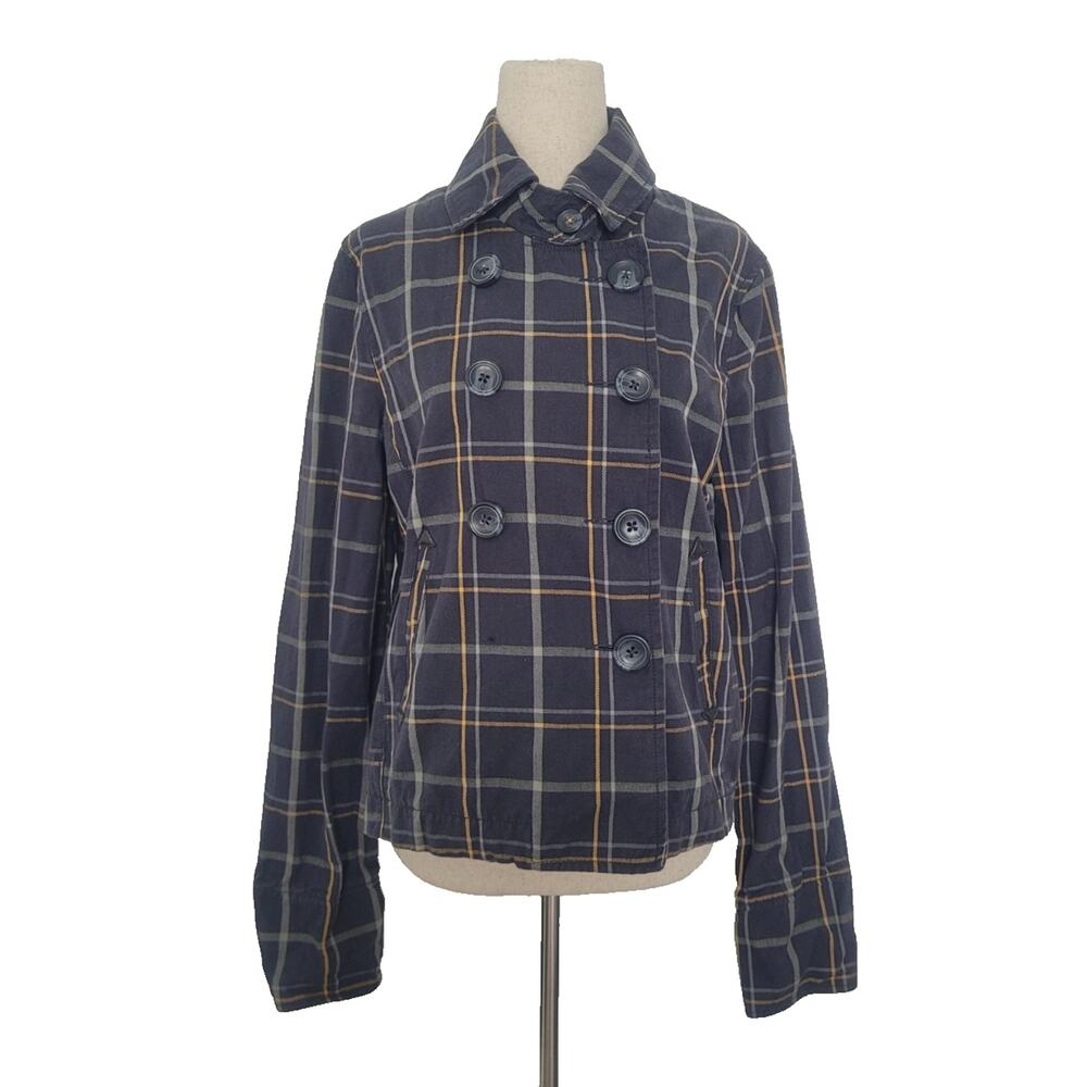 Y2k Aeropostale Plaid Double Breasted Jacket Size L Navy Preppy Twee Academia